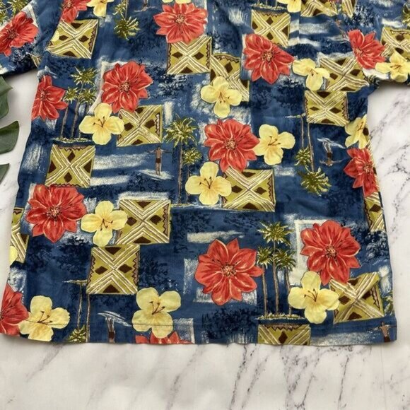 Quicksilver Mens Vintage Y2k Hawaiian Shirt Size M Blue Red Tropical Surfer Tiki - Picture 12 of 12